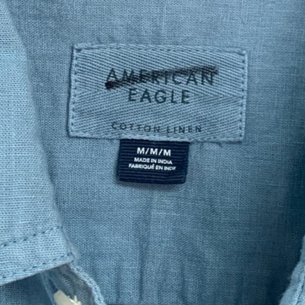 2 New American Eagle Mens Medium Blue Cotton Linen Long Sleeve Button Up Shirts - Picture 3 of 4